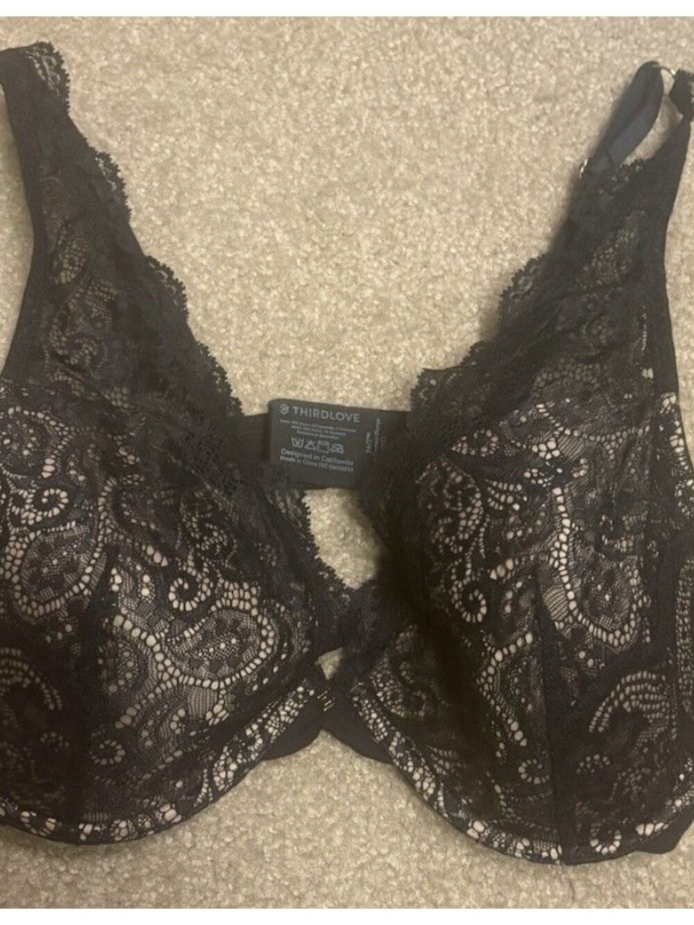 Third Love 38D Bra Black 24/7 Lace Contour Plunge Underwire Back Close Stretch - Picture 4 of 6